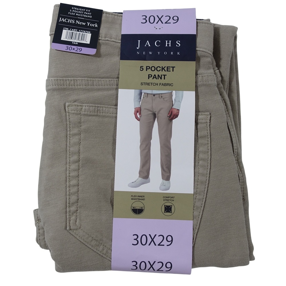 Jachs New York Mens 30X29 Tan 5 Pocket Stretch Fabric Pants